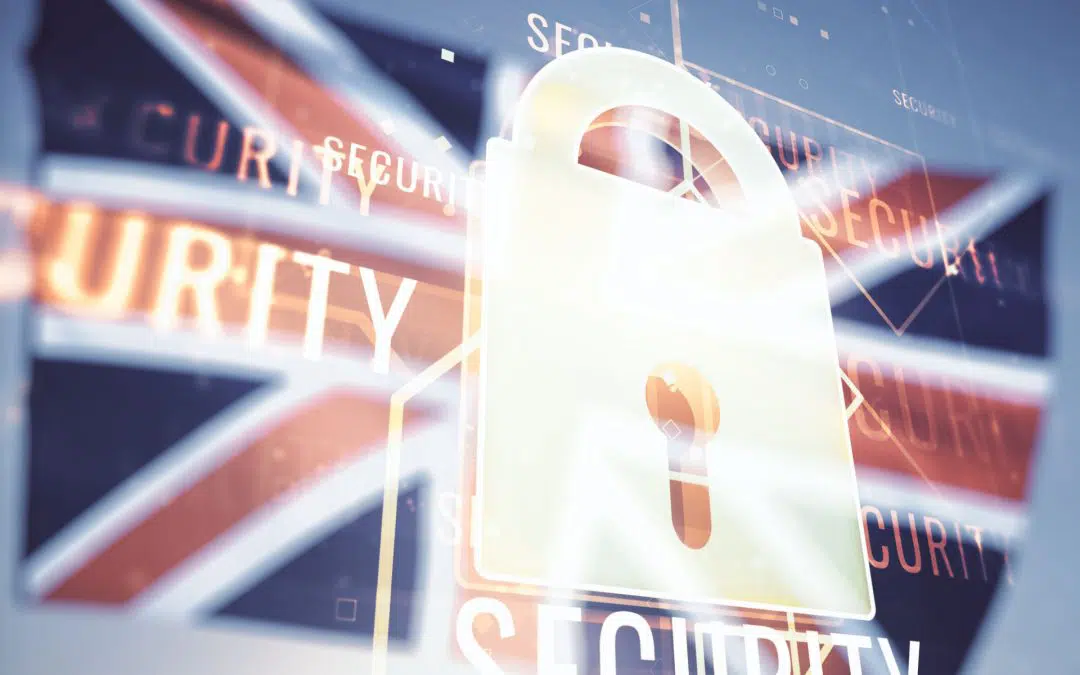Picture of British flag with cyber security lock overlalyed